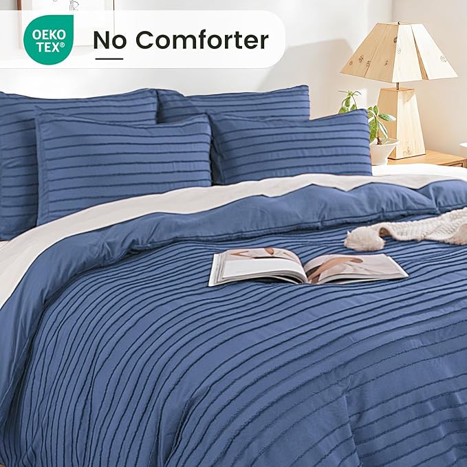 NEXHOME PRO Duvet Cover,3 Pieces Boho Tufted Duvet Cover Set, Soft and Lightweight 100% Washed Microfiber Comforter Cover Set(Sea Blue,104 x 98)-No Comforter