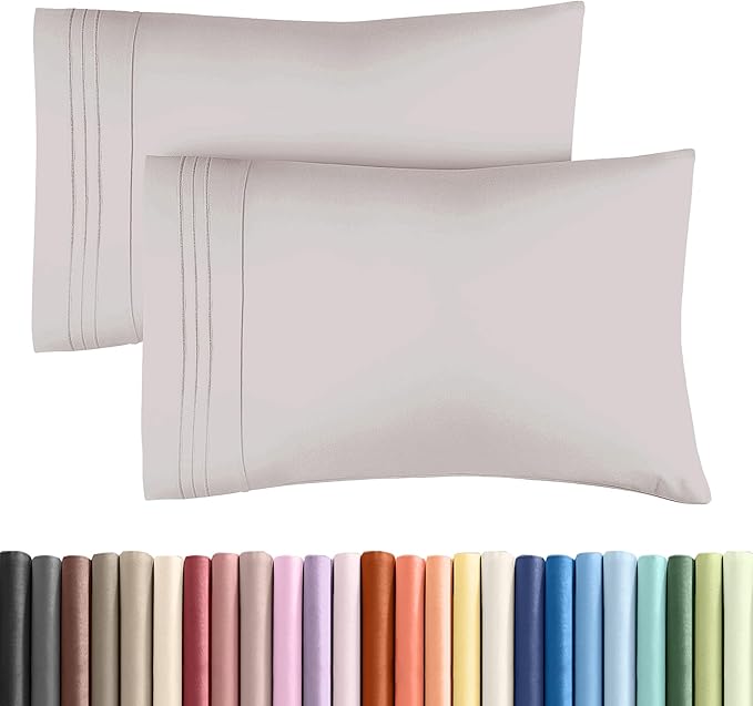 King Standard Pillow Cases Set of 2 - Soft Hotel Quality Pillowcase Covers - Comfy, Cozy & Fade Free - Wrinkle Resistant - Machine Washable Pillow Protectors - 2 Piece Set - King Standard Light Grey