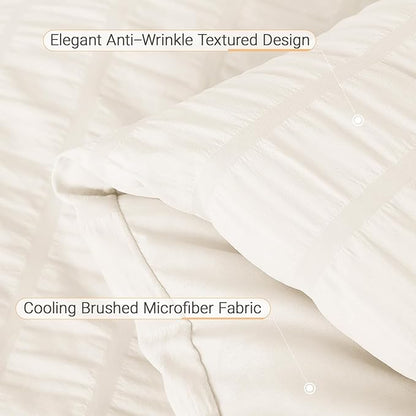 MUXHOMO 5 Pieces Twin XL Comforter Set, Seersucker Bed in a Bag Twin XL Size, All Season Luxury Bedding Set with Comforter, Flat Sheet, Fitted Sheet, Pillowcase & Sham, Ivory