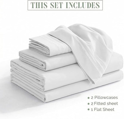 Elegant Comfort Luxurious 1500 Premium Hotel Quality Microfiber Three Line Embroidered Softest 5-Piece Bed Sheet Set, Wrinkle and Fade Resistant, Split King, White