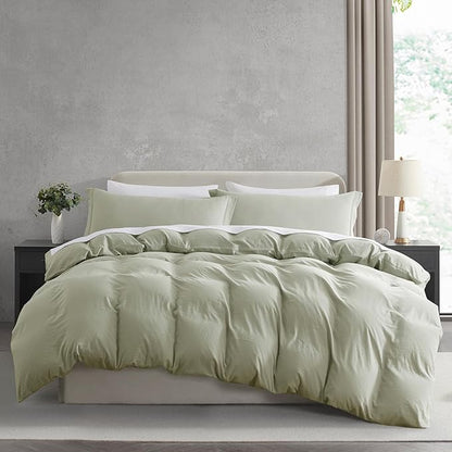Nestl Light Sage Duvet Cover Queen Size - Soft Prewashed Queen Duvet Cover Set, 3 Piece, with Zipper Closure, 1 Duvet Cover 90x90 inches and 2 Pillow Shams