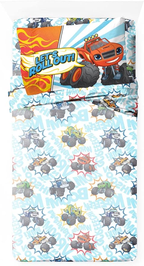 Jay Franco Kids Sheet Set with Fitted, Flat Sheets & Pillow Cover - Ultra-Soft Bedding with Pillowcase for Room Decor, Multi - Blaze, 3 Piece Twin