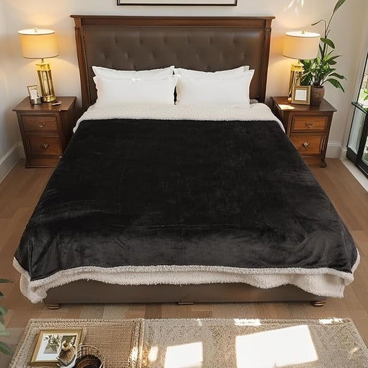 Electric Heated Blanket Twin Size 62" x 84", Dual-Sided Flannel Sherpa, LCD Display 10 Heat Levels 1-12H Auto-Off, ETL Certified Machine Washable for Bed & Couch, Iron Gray