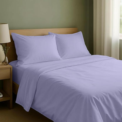 California Design Den King Size Sheets Set - Natural 100% Cotton Sheets King, Soft Sateen Weave, Fully Elasticized Deep Pockets, Breathable and Durable Bedding - Lavender