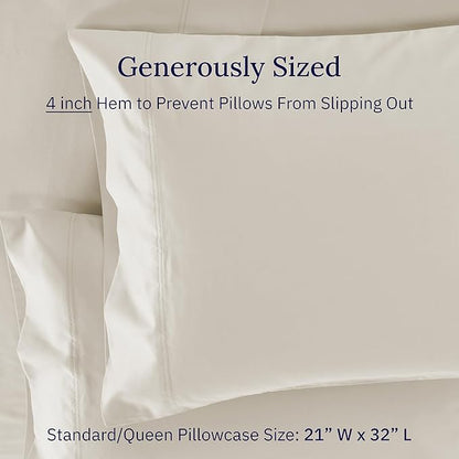 Luxuriously Soft Premium 600 Thread Count, 100% Cotton Set of 2 Cases, Crisp Pillowcases Queen Size Set of 2 Fits Standard & Queen Pillows - Ivory (Warm Cream)