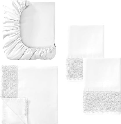 Modern Threads 4 Piece Microfiber Sheet Set – Soft Cooling Bed Sheets with Crochet Lace – Deep Pocket, Wrinkle Free, Breathable, Hotel Luxury Bedding, White, Full