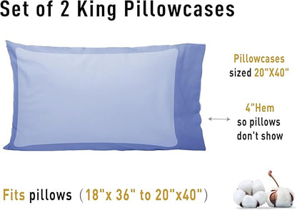 Sunflower King Pillowcases Set of 2, 100% Cotton King Size Pillow Cases 2, 20×40 inches Purplish Blue, Soft and Breathable