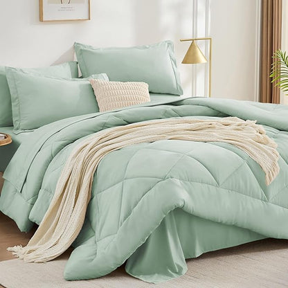 FUANNA 7 Pieces Full Size Comforter Sets, All Season Bedding Sets Full Size, Luxury Soft Bed in a Bag with Comforter, Flat Sheet, Fitted Sheet, Pillowcases & Pillow Shams, Sage Green