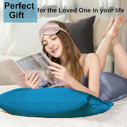 Ravmix Silk Pillow Cases with Zipper, 21momme Mulberry Silk Pillowcase for Hair Skin Health, Soft Smooth Breathable Cool Pillow Cover for Beauty Sleep with Gift Box 1PC(Queen 20"x30", Peacock Blue)