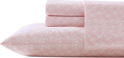 Tommy Bahama - Queen Sheets, Organic Cotton Coastal Bedding Set, Softens with Each Wash, 200 Thread Count (Lovely Palms Pink, Queen)
