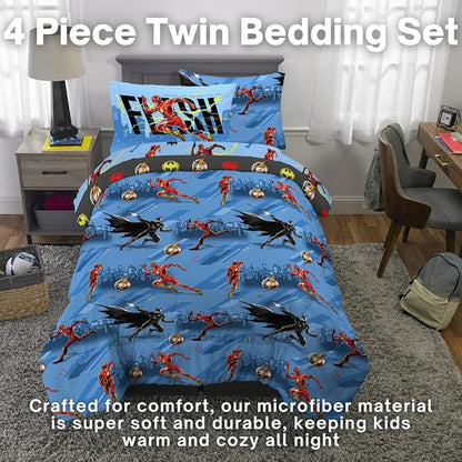 WB The Flash Movie DC Comics Super Soft Comforter and Sheet Set with Sham, 5 Piece Twin Size, (Official Licensed Product) by Franco