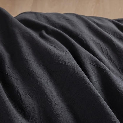BESTOUCH Duvet Cover Set 100% Washed Cotton Linen Feel Super Soft Comfortable Chic Lightweight 3 PCs Home Bedding Set Solid Deep Black Full/Double