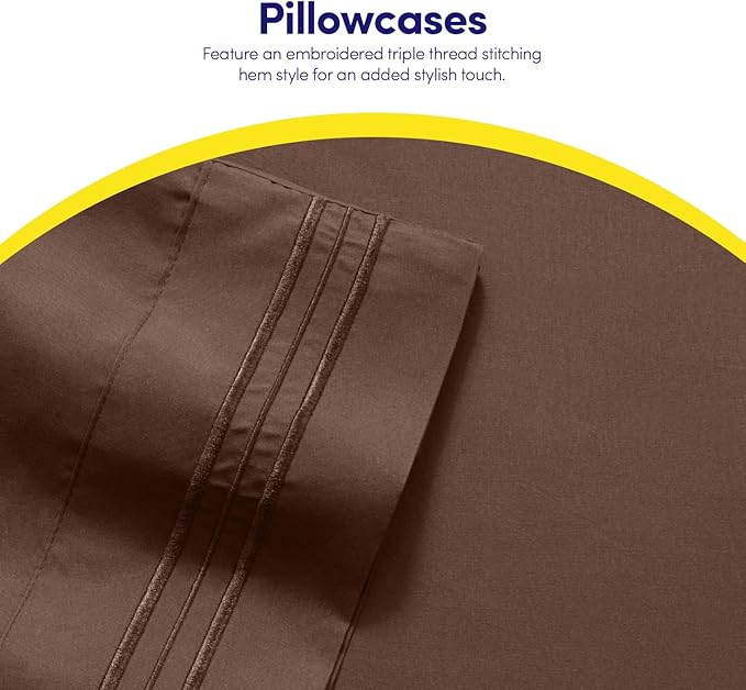 1500 Supreme Collection Bed Sheets - 4 Piece Bed Sheet Set Deep Pocket Wrinkle Free Hypoallergenic Bedding - Full, Brown