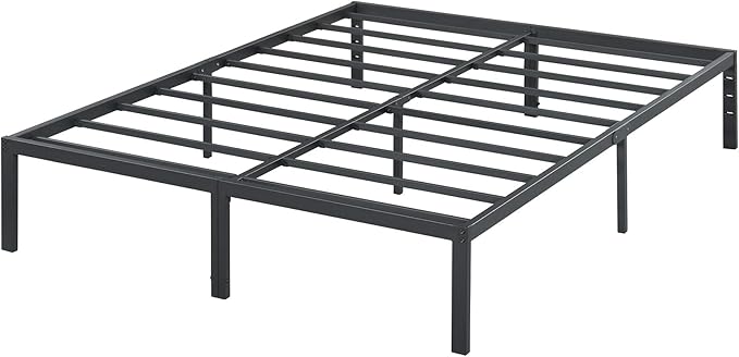 Olee Sleep 14 Inch Heavy Duty Steel Slat Anti-Slip Support, Easy Assembly Platform Bed Frame, Noise Free Steel Mattress Foundation, Maximum Storage, No Box Spring Needed, Black, King Size