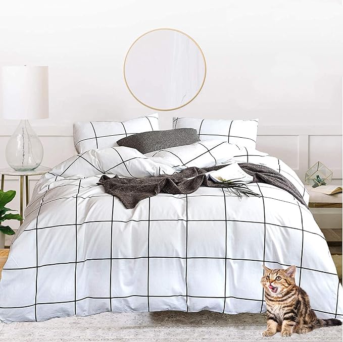 Houseri Black and White Plaid Comforter Set - Twin Size Boys and Girls Bedding Sets with Buffalo Checkered, Grid and Gingham Patterns - Preppy Comforter Sets for College