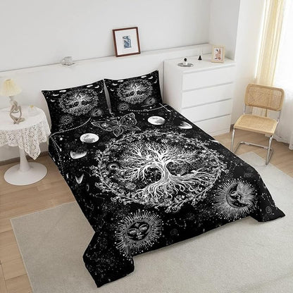 Feelyou Sun and Moon Comforter Bohemian Tree Butterfly Style Bedding Set Psychedelic Hippie Comforter Set for Boys Girls Children Teens Bedroom Decor Galaxy Astrology Duvet Set Toddler Size