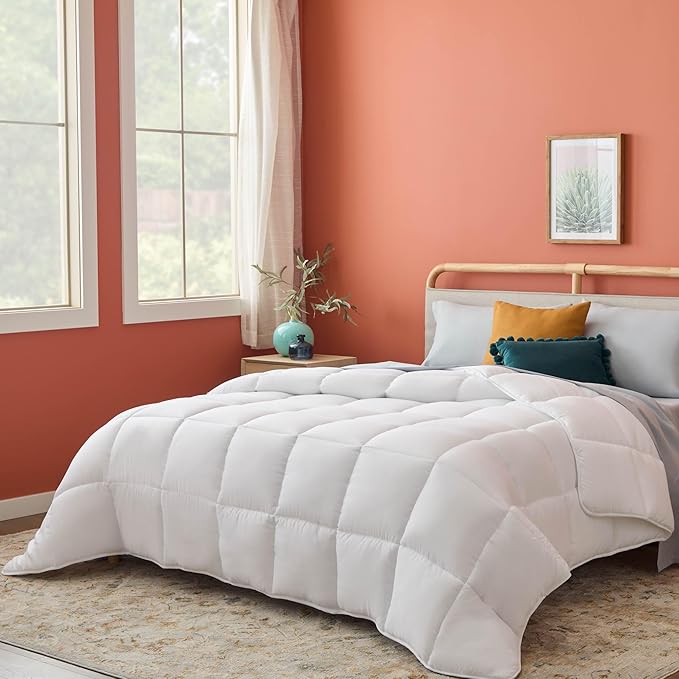 Linenspa White Down Alternative Comforter and Duvet Insert, for Oversized King Size Bed – All-Season Comforter with Box Stitch and 8 Duvet Loops – Bedding for Kids, Teens, and Adults