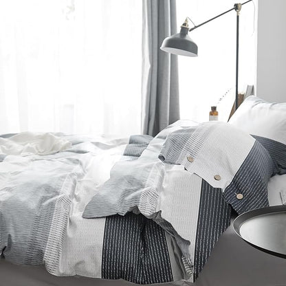 LifeTB Full Comforter Set Blue Grey Striped Bedding Comforter Set Lightweight Soft All Seasons Bedding Sets Fluffy Down Alternative Comforter 3 Pieces Bed Set 1 Striped Comforter with 2 Pillow Shams