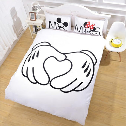 Microfiber Reversible Mickey Mouse Mr/Mrs Couples Duvet Cover 3PCS Bedding Set with Zipper Closure - Ultra Soft Lightweight and Easy Care, Queen