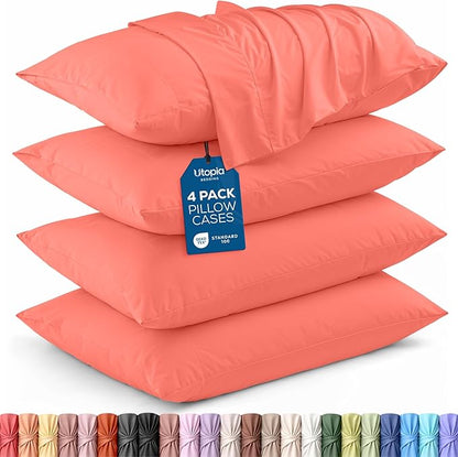 Utopia Bedding Queen Pillow Cases - 4 Pack - Envelope Closure - Soft Brushed Microfiber Fabric - Shrinkage and Fade Resistant Pillow Covers Queen Size 20 X 30 Inches (Queen, Coral)