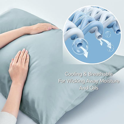 BEDELITE King Size Pillow Cases Set of 2, Rayon Derived from Bamboo, Cooling Pillow Cases for Hot Sleepers & Night Sweats, Breathable and Silky Soft Envelope Pillowcases(Haze Blue, 20"x36")