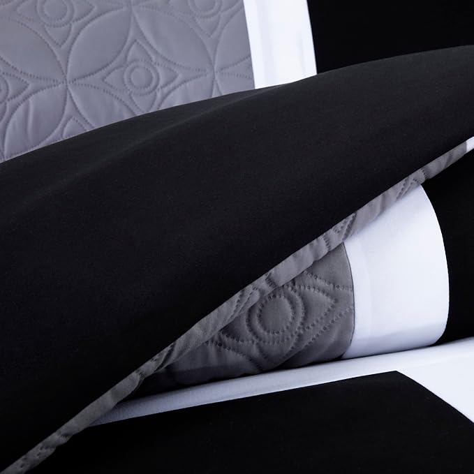 Chezmoi Collection Upland 7-Piece Quilted Patchwork Comforter Set, Purple/Black/Gray, California King
