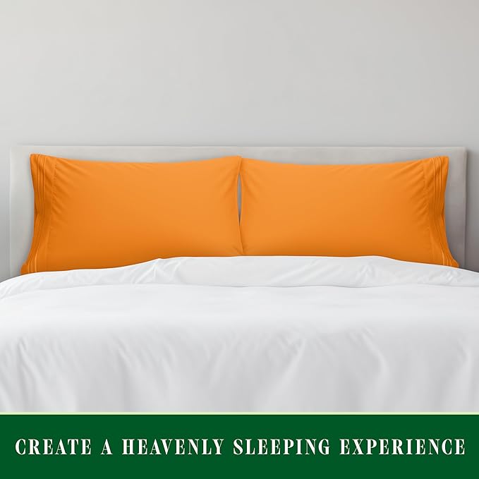 Elegant Comfort Luxury Ultra-Soft 2-Piece Pillowcase Set - 1500 Premium Hotel Quality Microfiber Double Brushed - Wrinkle Resistant, Vibrant Orange (standard/queen size)