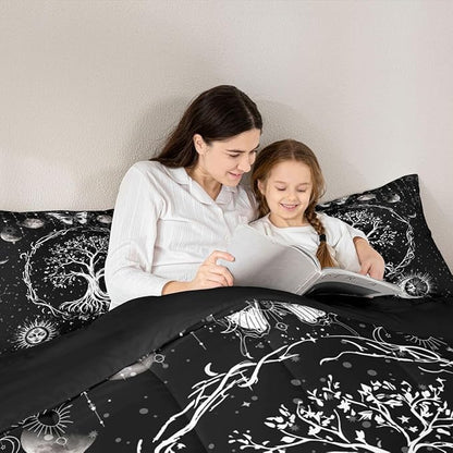 Feelyou Sun and Moon Comforter Bohemian Tree Butterfly Style Bedding Set Psychedelic Hippie Comforter Set for Boys Girls Children Teens Bedroom Decor Galaxy Astrology Duvet Set Twin Size