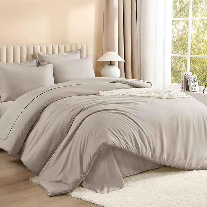 Litanika Full Size Comforter Sets Linen - 7 Pieces Bed in a Bag Full Bedding Comforter Sets, Solid Lightweight Bed Set with Comforter, Sheets, Pillowcases & Shams