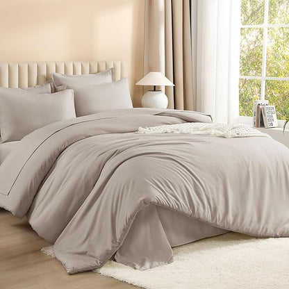 Litanika Full Size Comforter Sets Linen - 7 Pieces Bed in a Bag Full Bedding Comforter Sets, Solid Lightweight Bed Set with Comforter, Sheets, Pillowcases & Shams