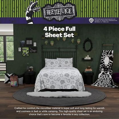 Franco Collectibles Beetlejuice Halloween Bedding Super Soft Microfiber Full Sheet Set, College Dorm Essentials, (Officially Licensed Product)