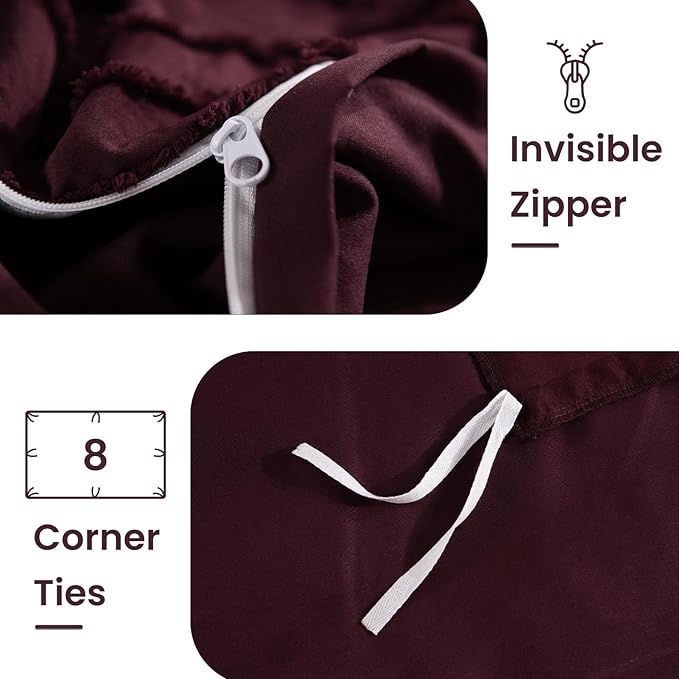 NEXHOME PRO Duvet Cover King,3 Pieces Boho Tufted Duvet Cover Set, Soft and Lightweight 100% Washed Microfiber Comforter Cover Set for All Season(Burgundy,104 x 90)-No Comforter
