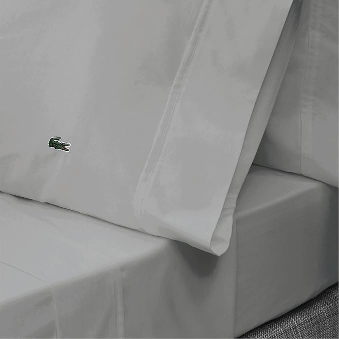 Lacoste 100% Cotton Percale 4-Piece Sheet Set – Cool, Crisp, Matte, and Durable, Oeko-Tex Certified – Solid, Micro Chip, Queen