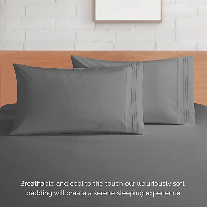 Elegant Comfort Luxurious 1500 Premium Hotel Quality Microfiber 4-Piece Sheet Set, 18-24 Inches Deep - Extra Deep Pocket Sheets - Ultra Soft 4PC Deep Pocket Sheets, California King, Gray
