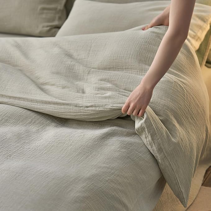 EAVD Soft 100% Muslin Cotton Duvet Cover King Solid Beige Duvet Cover with Zipper Closure Lightweight Linen Like Guaze Textured Comforter Cover with 2 Pillowcases Modern Solid Bedding Set