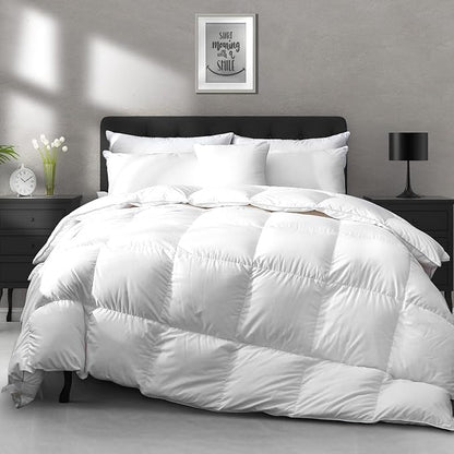 APSMILE Heavyweight Down Feather Fibers Comforter Oversized Queen/Full Size - Ultra-Soft Luxury High Fill-Power Hotel-Style Thicker Winter Duvet Insert for Colder Weather/Sleeper (98x98, White)