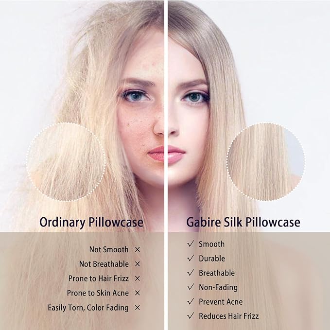 Mulberry Silk Pillowcase for Hair and Skin Prevent Acne Pillow Cases Both Sides Real Silk Pillowcases Organic Silk Pillowcase with Hidden Zipper, Grey, King (20"×36")