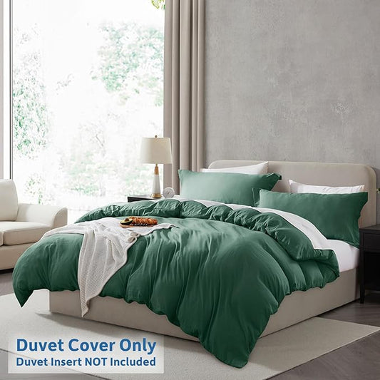 Nestl Dark Green California King Duvet Cover Sets - Soft Prewashed Cal King Duvet Cover, 3 Piece, with Zipper Closure, 1 Duvet Cover 104x98 inches and 2 Pillow Shams