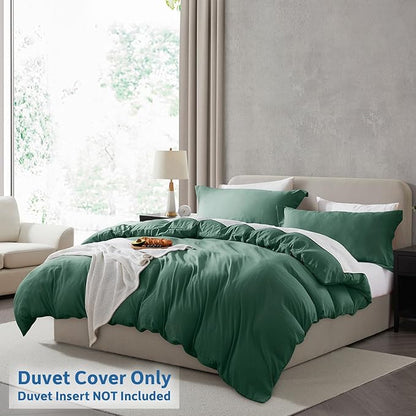 Nestl Dark Green Duvet Cover King Size - Soft Prewashed King Duvet Cover Set, 3 Piece, with Zipper Closure, 1 Duvet Cover 104x90 inches and 2 Pillow Shams