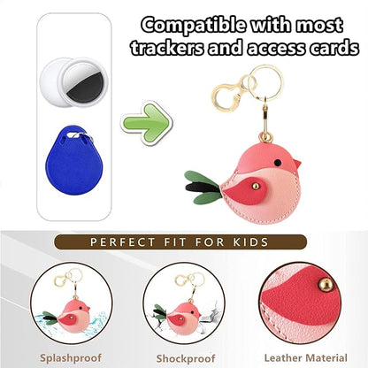 BORKUANA Leather Keychain Holder Case Compatible with AirTag,Cute Protective Cover with Keyring