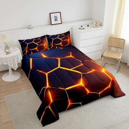 Honeycomb Print Bedding Set Red Black Fire Hexagonal Pattern Comforter Set for Kids Boys Girls Teens Beehive Geometrical Comforter Breathable Simplistic Duvet Set Room Decor Quilt Set Twin Size