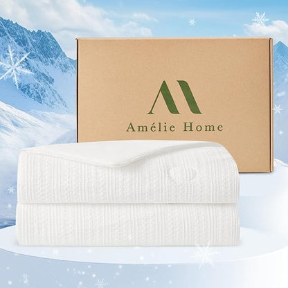 Amélie Home Waffle Cooling Comforter Twin Size, Q-Max 0.45 Reversible Lightweight Cooling Blanket for Hot Sleepers, Breathable Bedding for Night Sweats, 68"x90", White