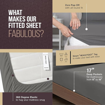 TEXAS LINEN CO. 100% Egyptian Cotton Sheets California King - 2000 Series Luxury Cal King Sheet Set, Soft & Cooling Sateen Weave, 17” Extra Deep Pocket Hotel Collection Sheets (4 Pc, Dark Grey)