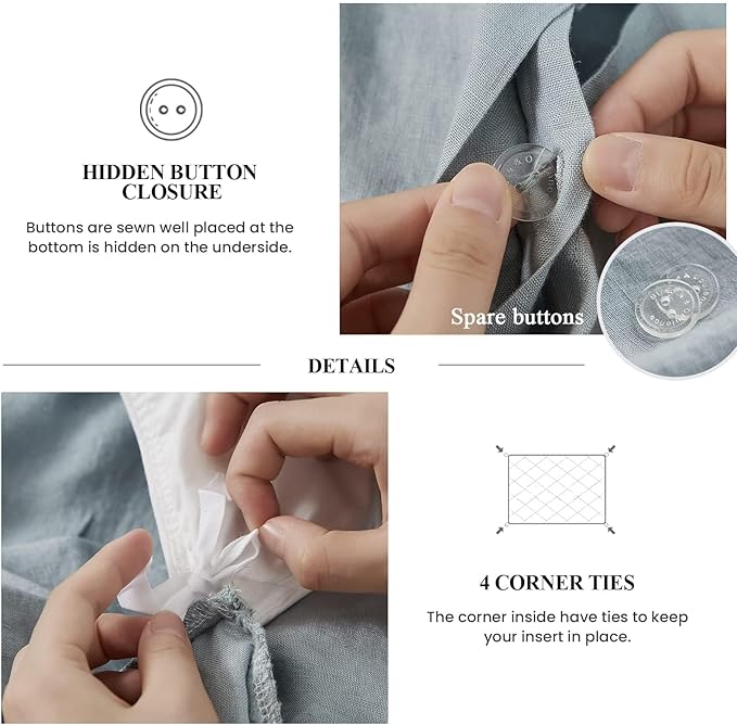 Simple&Opulence 100% Linen Duvet Cover Set, 3 PCS Natural French Flax Dusty Blue Ruffle Duvet Cover King Size, Breathable Comfy Linen Bedding Comforter Cover with 2 Pillowcases(Dusty Blue, 104" X 92")