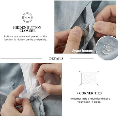 Simple&Opulence 100% Linen Duvet Cover Set, 3 PCS Natural French Flax Dusty Blue Ruffle Duvet Cover King Size, Breathable Comfy Linen Bedding Comforter Cover with 2 Pillowcases(Dusty Blue, 104" X 92")
