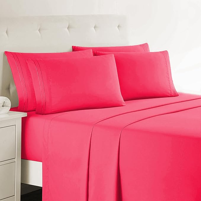 Clara Clark Twin XL Sheets, 5 Piece Set - Hotel Luxury Bed Sheets, Super Soft Bedding Set, Twin XL Size, Hot Pink