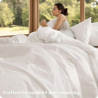 Bedsure Cotton Duvet Cover Full - Luxury Slub Weave 100% Cotton Duvet Cover Set, PureWoven Bedding Set with a Linen Like Textured, Easy Change, Coconut White, 80" x 90"