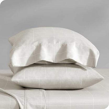 Bare Home Microfiber Pillow Cases - Standard/Queen Size Set of 2 - Cooling Pillowcases - Double Brushed - Pillowcases 2 Pack - Easy Care (Standard, Grid – Stone/White)