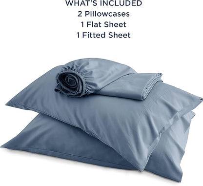 Bedsure Queen Sheet Set, Cooling Sheets for Queen Size Bed Set, Rayon Derived from Bamboo, PureWoven, Breathable & Soft, Deep Pocket, Hotel Luxury Silky Bedding for Hot Sleepers, Dusty Blue