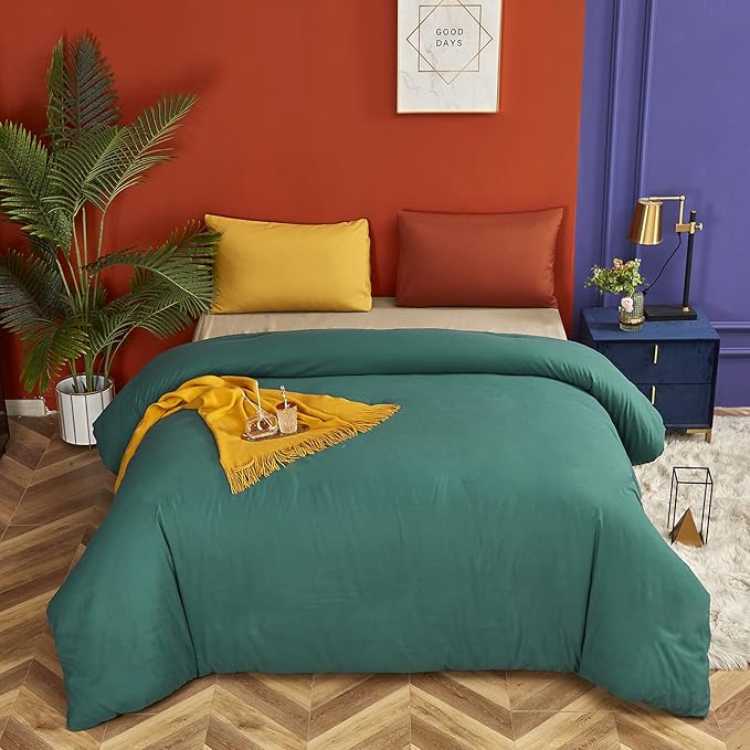 Luxlovery Emerald Green Comforter Set King Dark Green Bedding Comforter Set Solid Modern Forest Green Blanket Quilts Soft Breathable Comforter 1 Green+1 Caramel Pillowcases